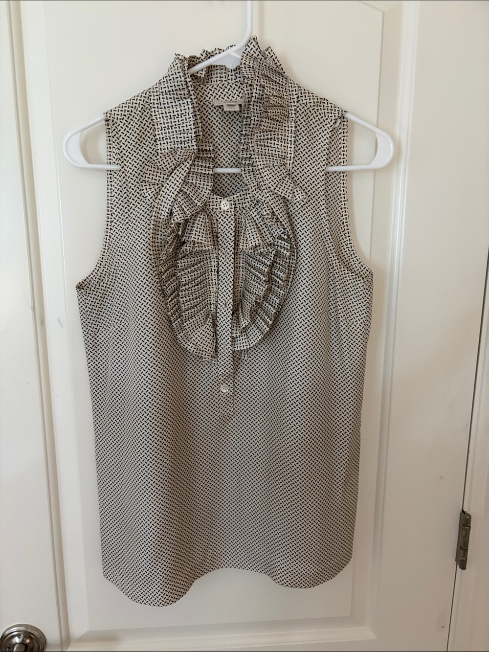 J. Crew Sleeveless Ruffle Front Blouse - Cream/Black